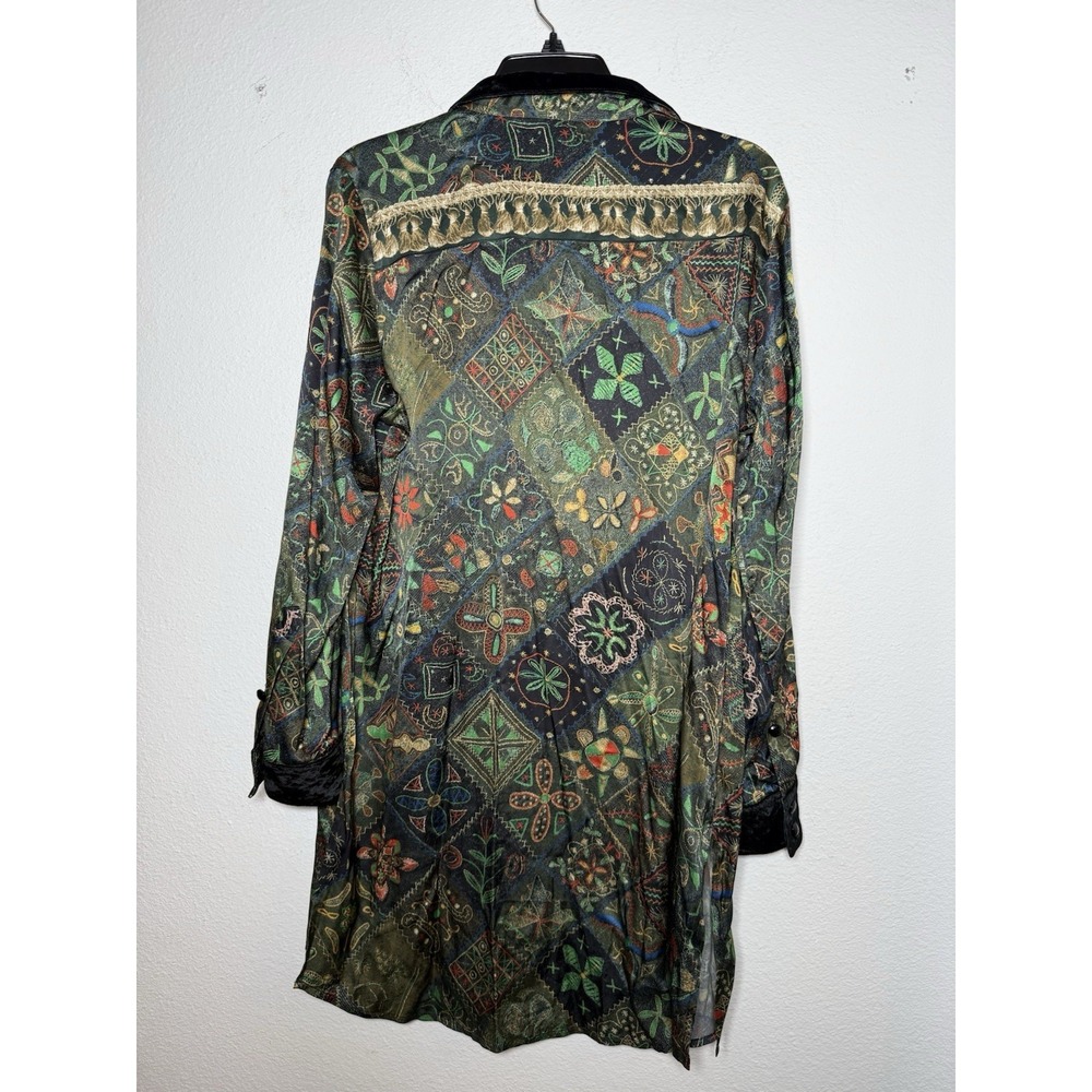 John Mark Womens Med Black Velvet Burnout Floral Colorblock Tunic Top Tab Sleeve - Picture 7 of 10
